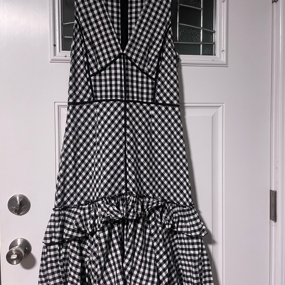TOME Collective Size 8 Black and White Checkered Dress with Ruffled Trim